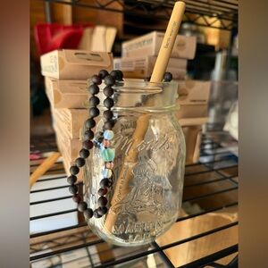 Mason Jar, bamboo straw & Amber necklace gift set for mom